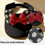 Sombrero brillante con visera de orejas de ratón para mujeres adultas, gorra ajustable con lazo de orejas de ratón de lentejuelas, lindo sombrero de visera con purpurina para parques temáticos y festivales, color negro