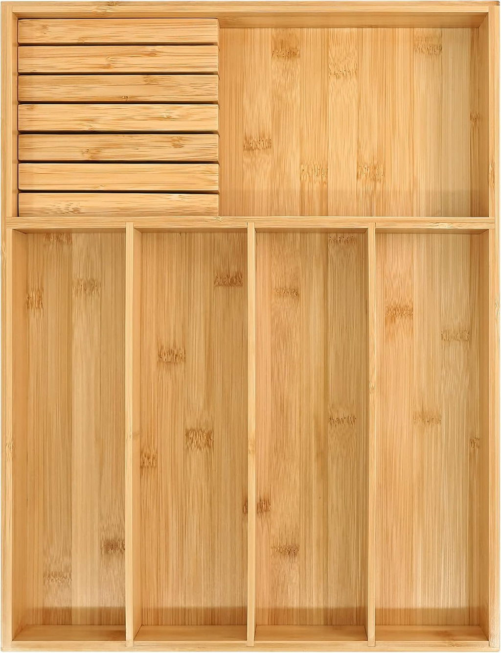 VaeFae Organizador de cajones de cubiertos de bambú, 5 ranuras, natural