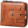 BULLCAPTAIN Cartera de cuero genuino para hombre con cremallera T23, Marrón