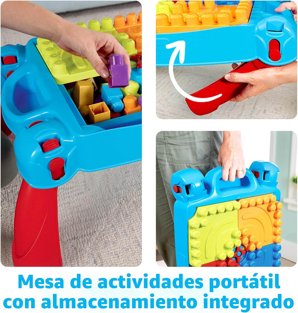 MEGA BLOKS First Builders Build 'n Learn Table - Juego de bloques para niños, color azul