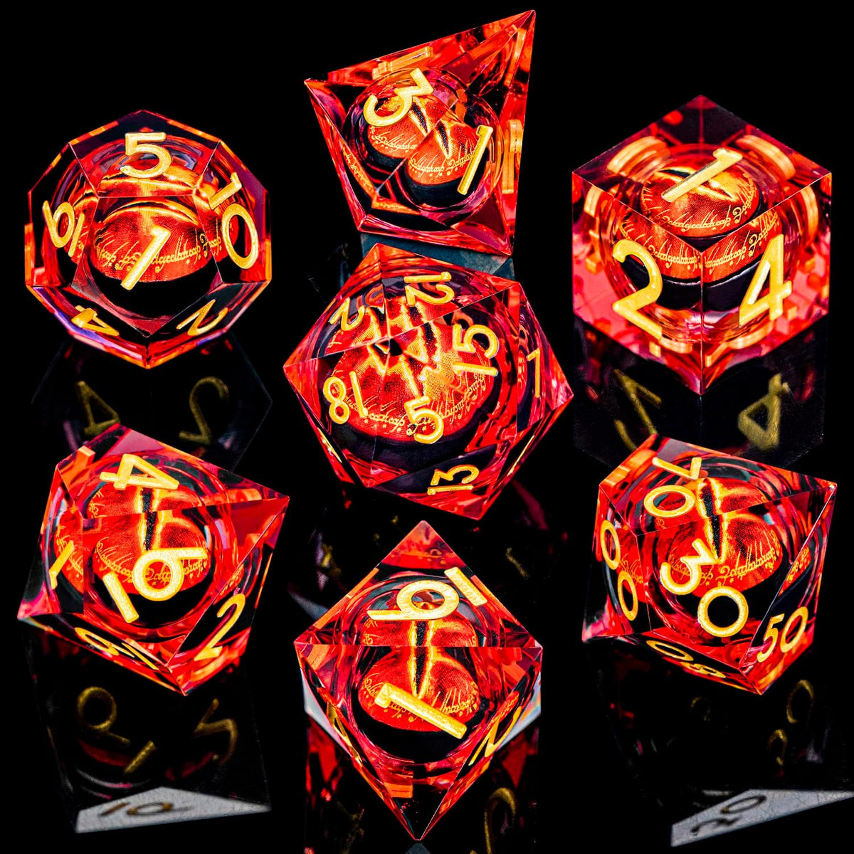 ARUOHHA DND Dados de Resina Gazes Eye Dados de Núcleo Líquido Flaming Juego de Dados RPG de Borde Afilado con Caja de Regalo, Juego de Dados Poliédricos D y D Compatibles con Dungeons Dragons Juegos