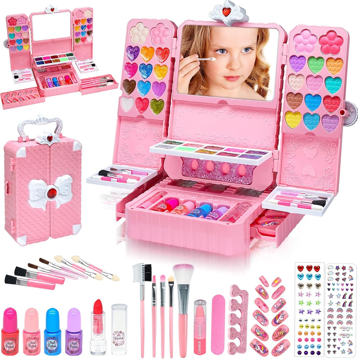 Kit de maquillaje infantil de 75 piezas para niñas, juego de maquillaje de