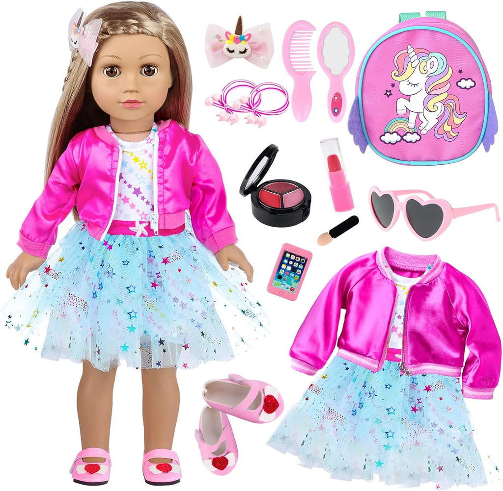 American - Juego de ropa y accesorios de maquillaje para muñecas de 18