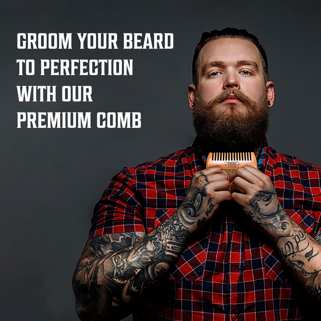 Viking Revolution Peine y estuche de madera para barba, dientes fin...