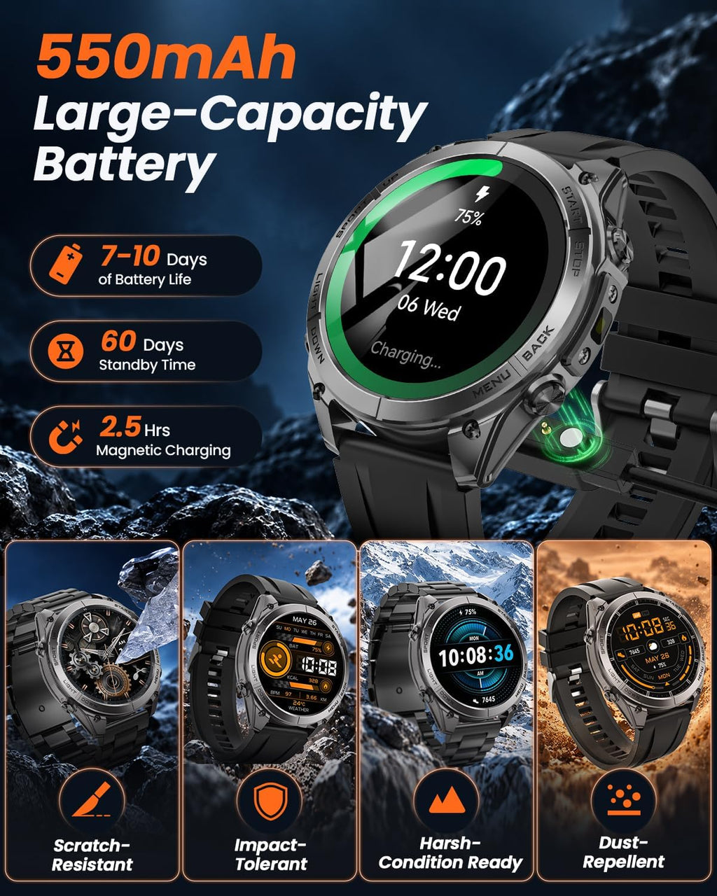 Reloj inteligente militar para hombre con GPS y mapas fuera de línea