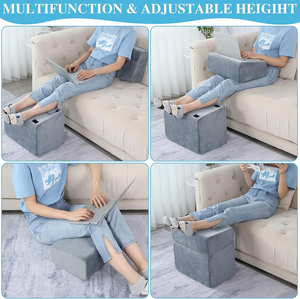 Lámpara Reposapiés para debajo del escritorio, reposapiés ergonómico de oficina con 3 alturas ajustables, reposapiés de espuma viscoelástica de alta densidad para el hogar, viajes, avión con funda lavable