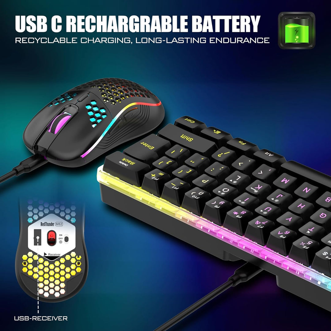 RedThunder Combo de teclado y mouse para juegos inalámbrico del 60%...