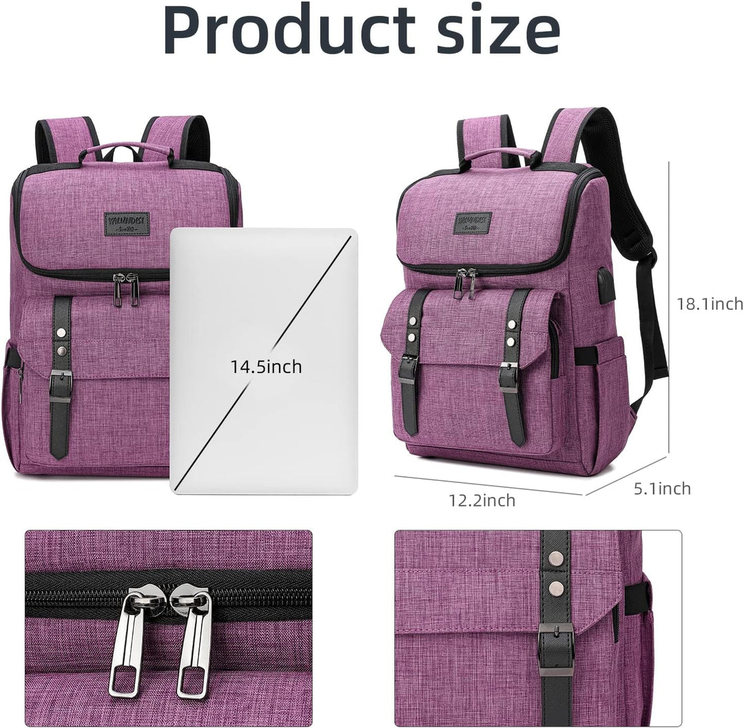 Mochila vintage para laptop con puerto de carga USB para mujeres y...