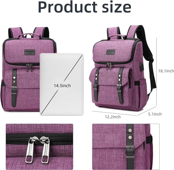 Mochila vintage para laptop con puerto de carga USB para mujeres y...