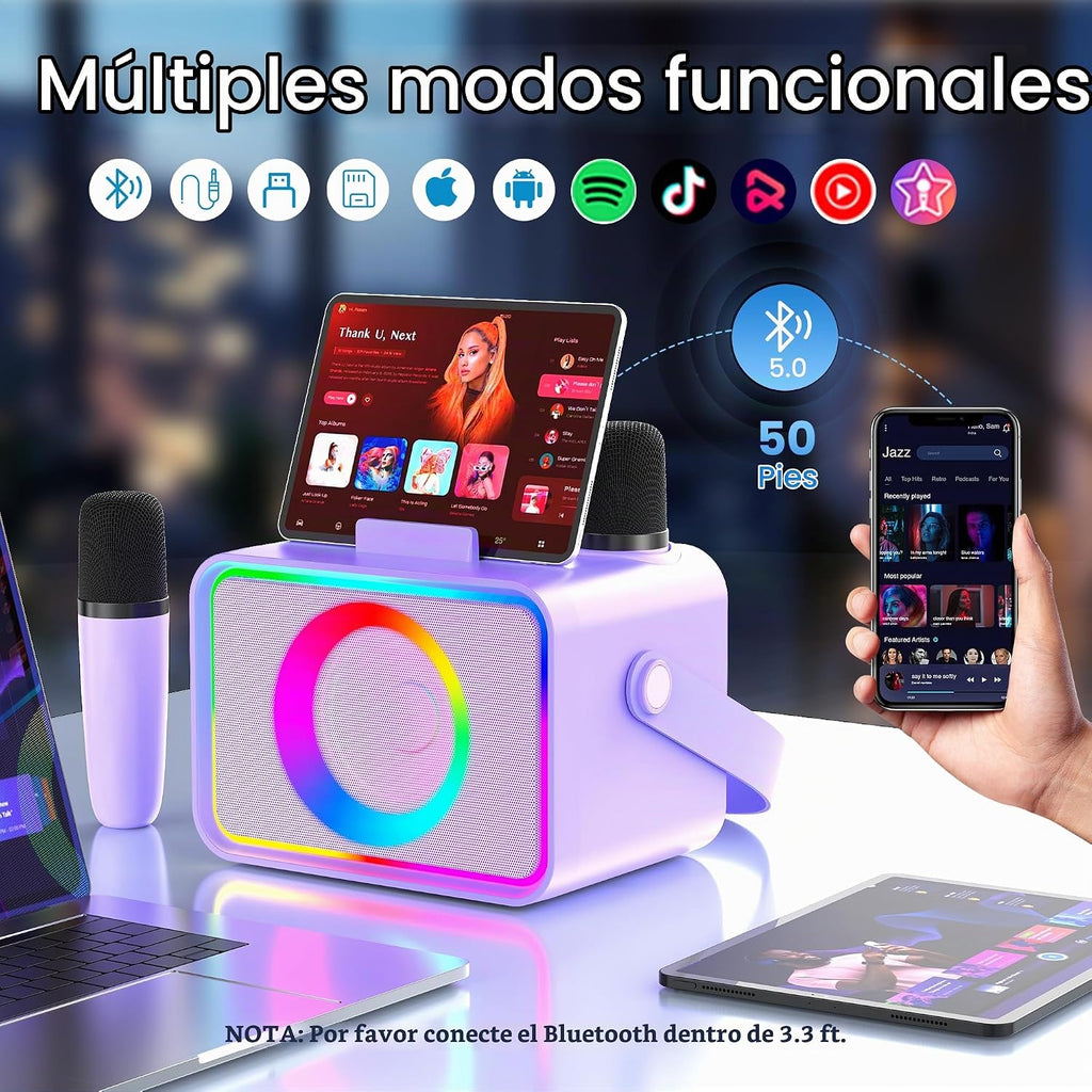 Karaoke Machine para Kids Adults,Bluetooth Speaker 2 Wireless Microphones