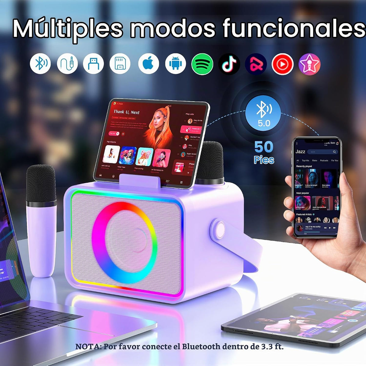 Karaoke Machine para Kids Adults,Bluetooth Speaker 2 Wireless Microphones