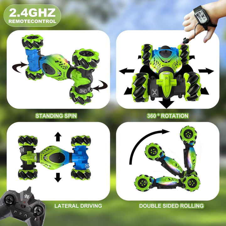 HOSHIPLAY Gesture Coche RC Verde, 1:24 4WD Coche de Acrobacias Todo...