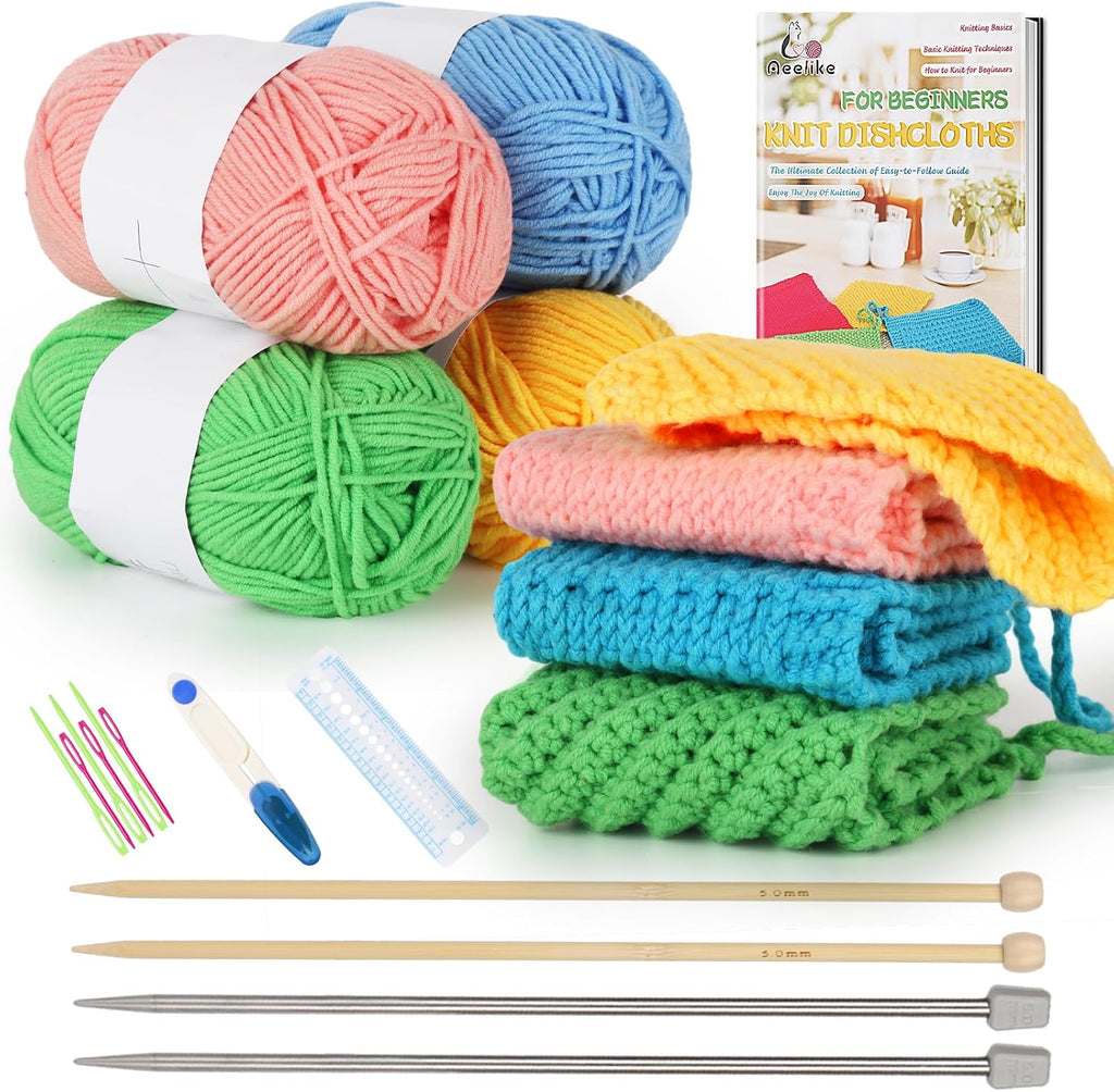 Aeelike Kit de tejido para adultos principiantes, juego de punto de paño de