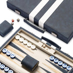 Juegos de backgammon de 15 pulgadas para adultos, tablero clásico de backgammon con dados de damas únicos, exterior de piel sintética e interior de terciopelo, juego de viaje de backgammon portátil (azul)