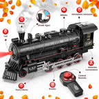 Hot Bee RC Train Set, Alloy Steam Locomotive con Light-Up Cars y Tracks