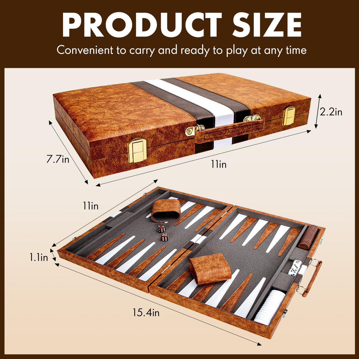 ARUOHHA Juegos clásicos de backgammon para adultos, funda de cuero de lujo, interior de fieltro, juego de backgammon de viaje portátil para fiestas y juegos familiares, juego de mesa popular de