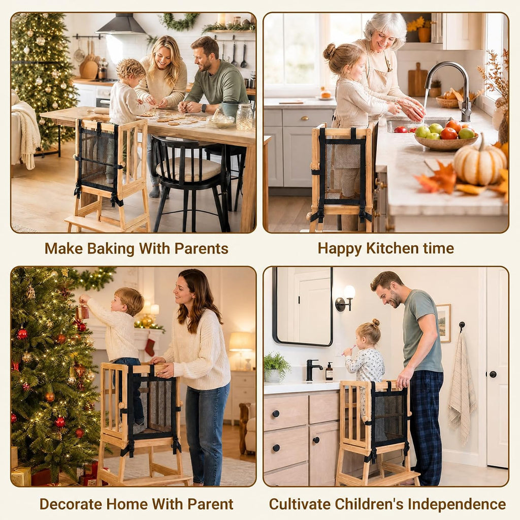 COSYLAND Taburete de cocina para niños pequeños, 1.5-3 años, natural