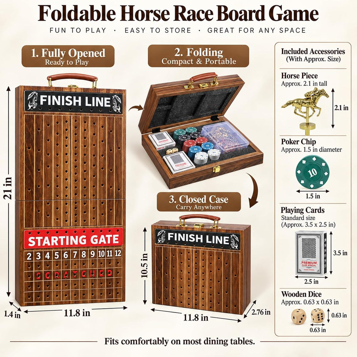 Juego de mesa plegable de carreras de caballos de 21 pulgadas para
