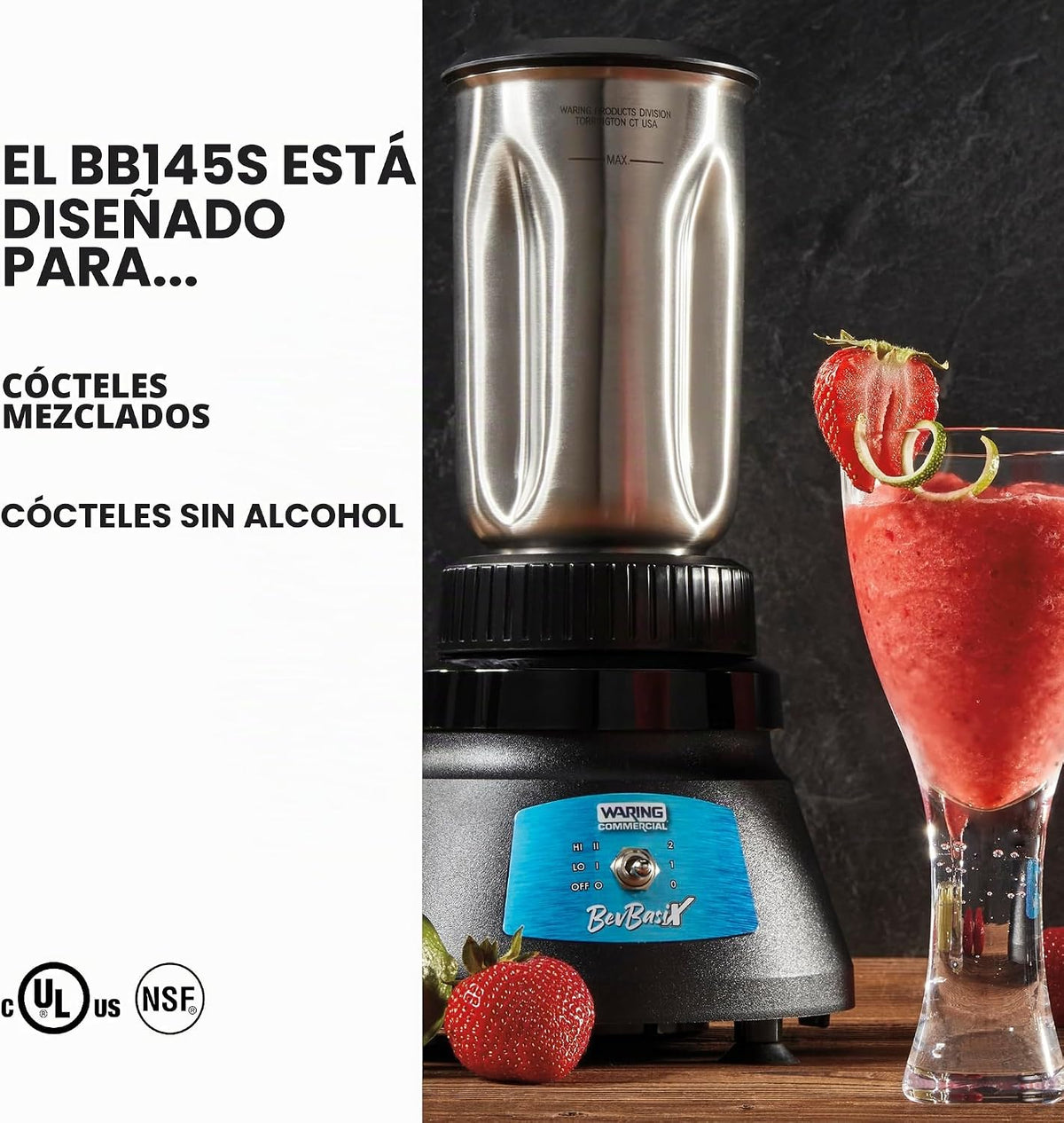 Waring BevBasix Batidora de barra con tarro de acero inoxidable de 32 onzas