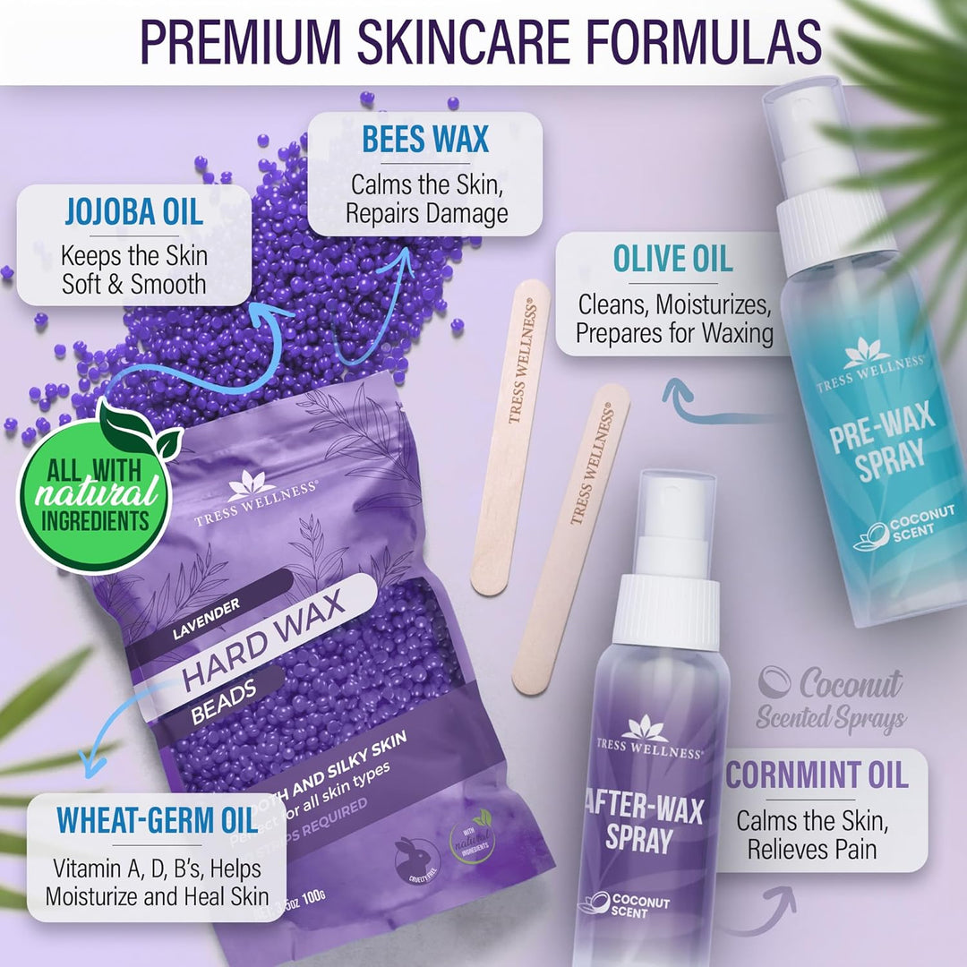 Kit de depilación Tress Wellness para piel sensible, seguro para ca...