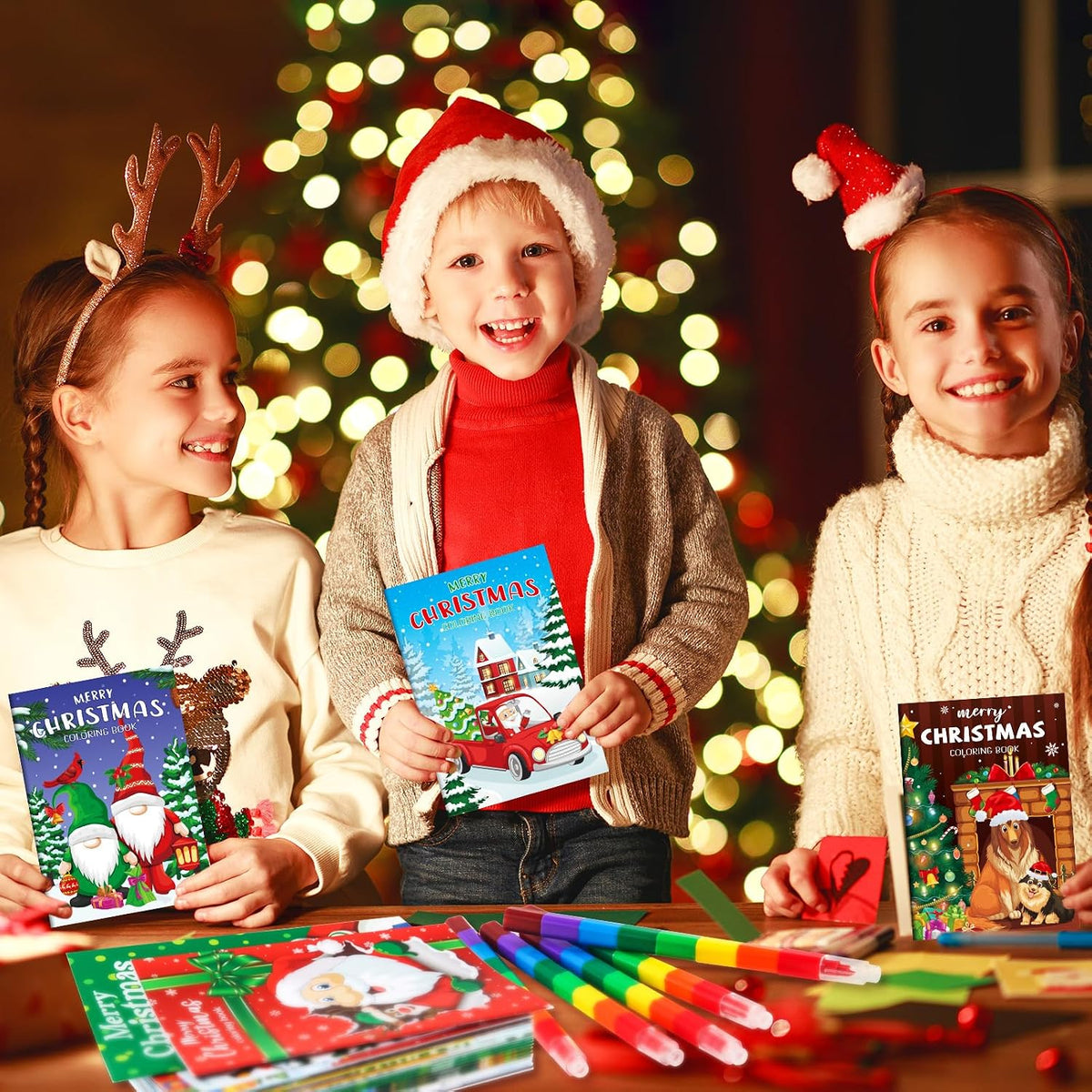 BenLouis 24 mini libros de Navidad para colorear con 24 crayones para niños a granel