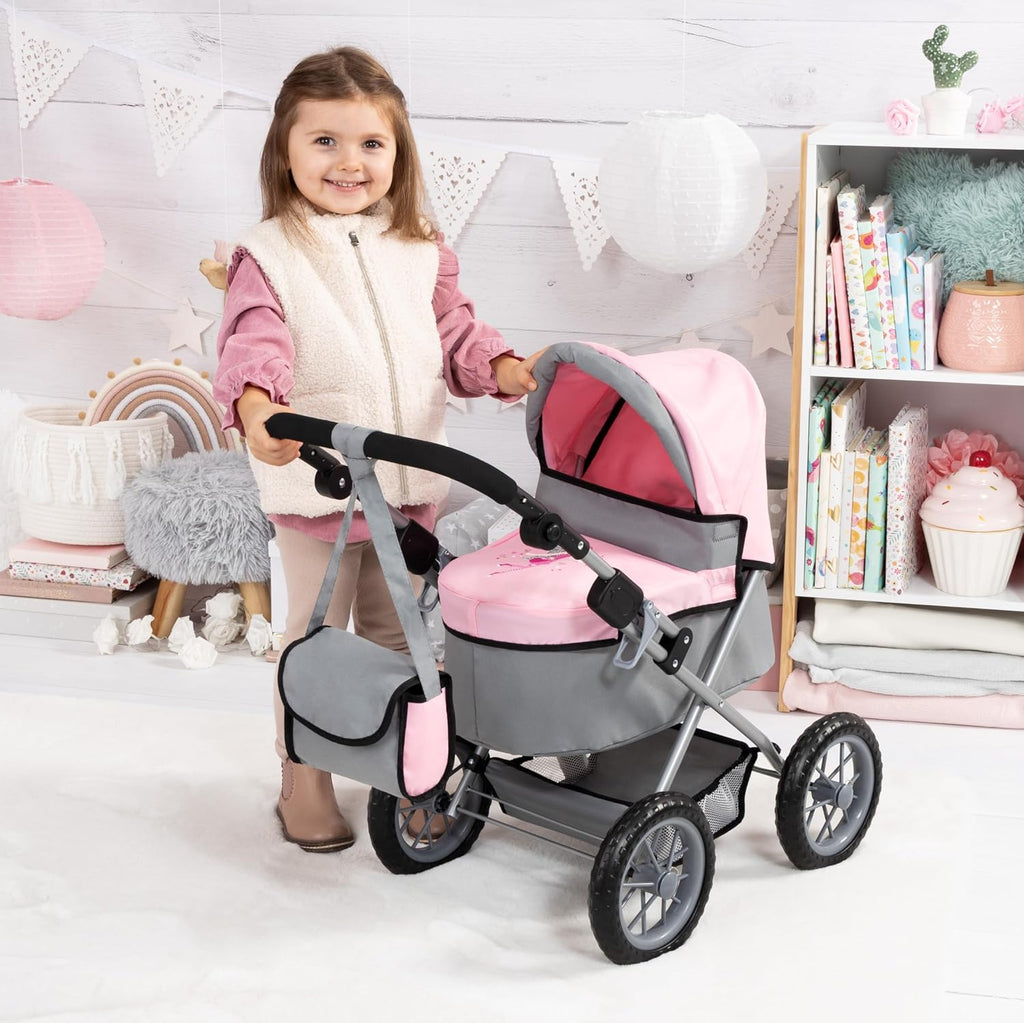 Bayer Design Cochecito Trendy para muñeca bebé en gris/rosa