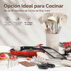 Juego de Utensilios de Cocina de Silicona, NCUE 35 Piezas Juego de Utensilios de Cocina con Soporte, con Mango de Acero Inoxidable Juego de Espátulas, Cucharas, Servidor de Pasta, Rallador de Queso