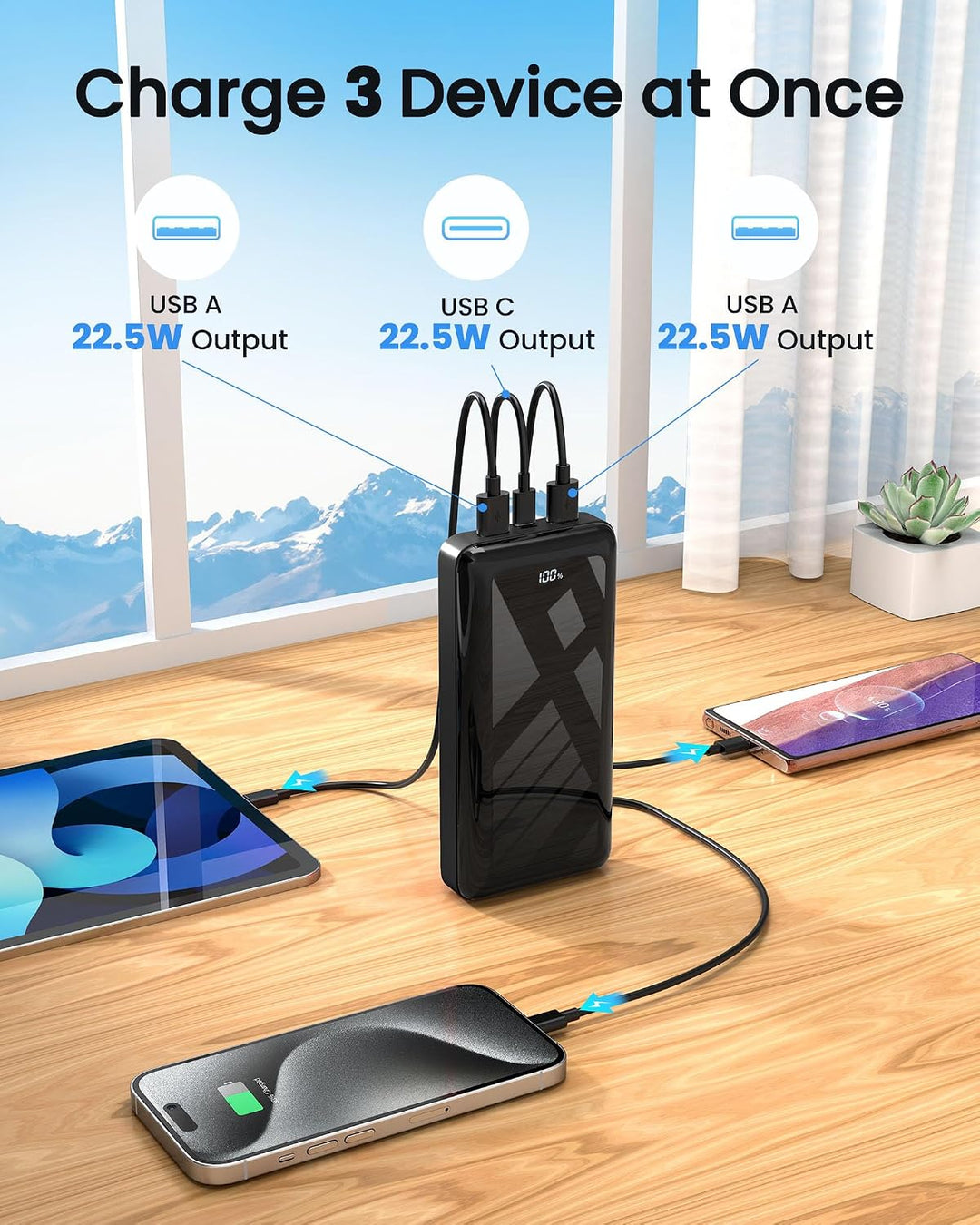 Cargador portátil 50000mAh Power Bank 22.5W carga rápida USB C bate...