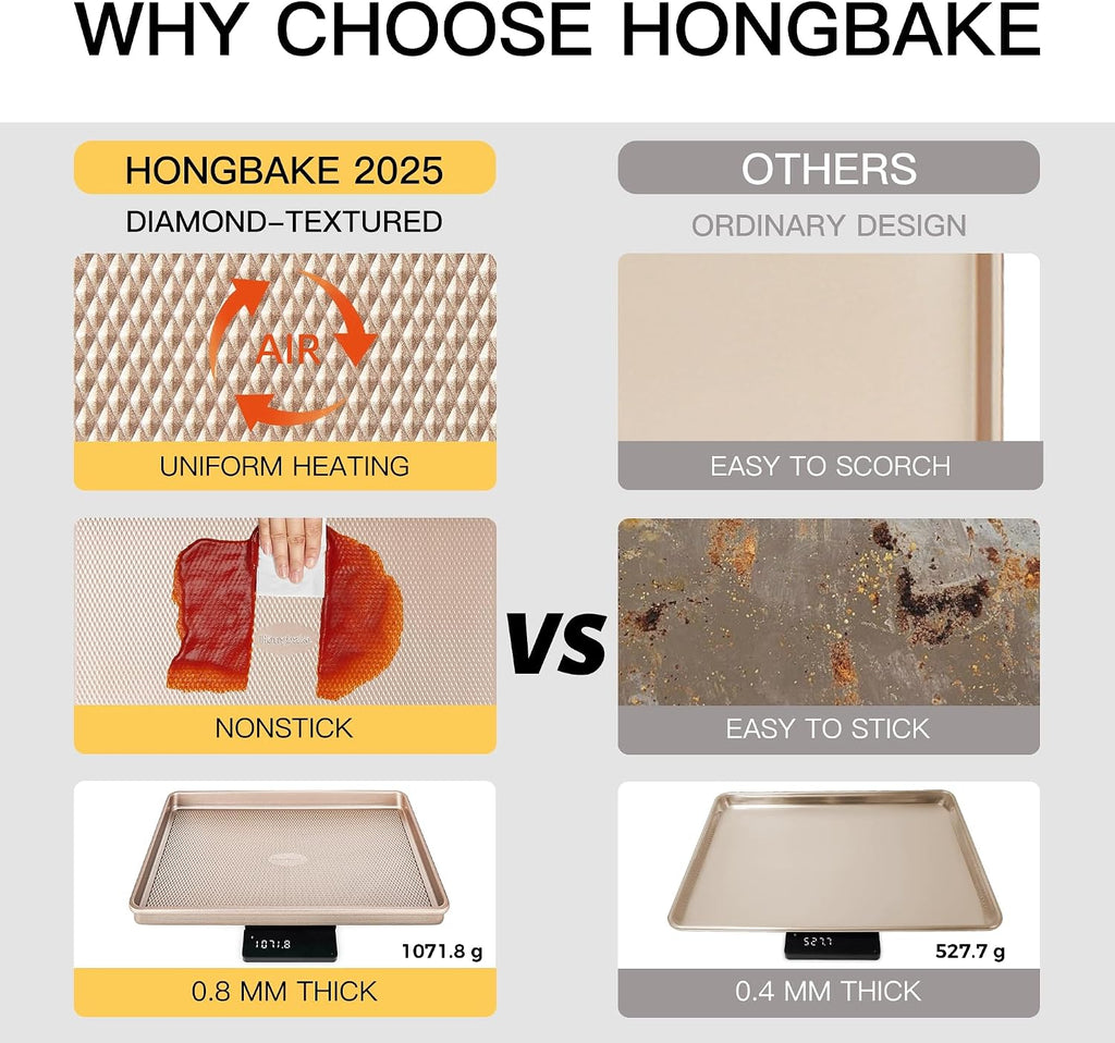 Juego de 3 bandejas para hornear, bandejas de galletas para horno, antiadherentes de medio cuarto / gelatina con patrón de textura de diamante, bandeja de galletas resistente de 0.031 in de