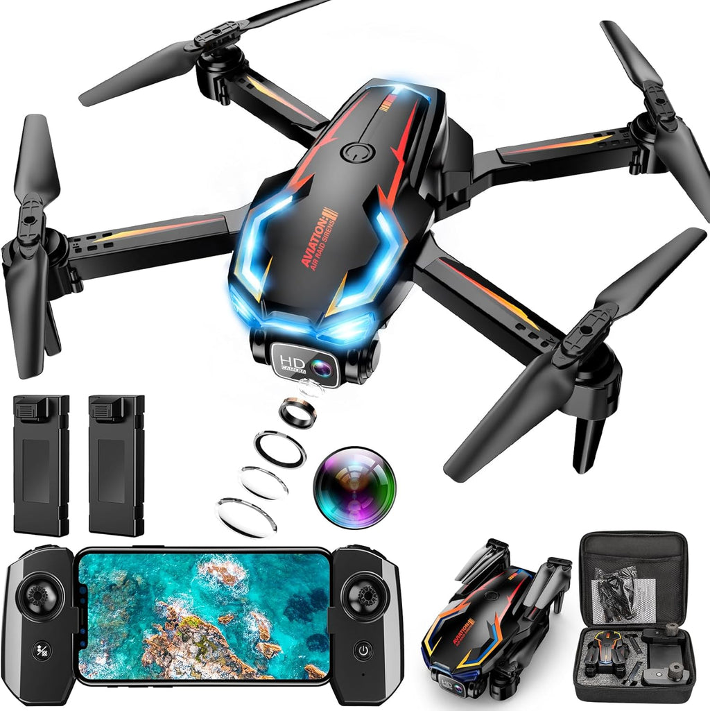 Drone con Camera para Adults, 2K HD FPV Drones con Upgrade Altitude Hold, One-Key Take Off/Landing, Speed Adjustment, Headless Mode, 2 Batteries, Toys Gifts para Teen Boys Girls, Beginner