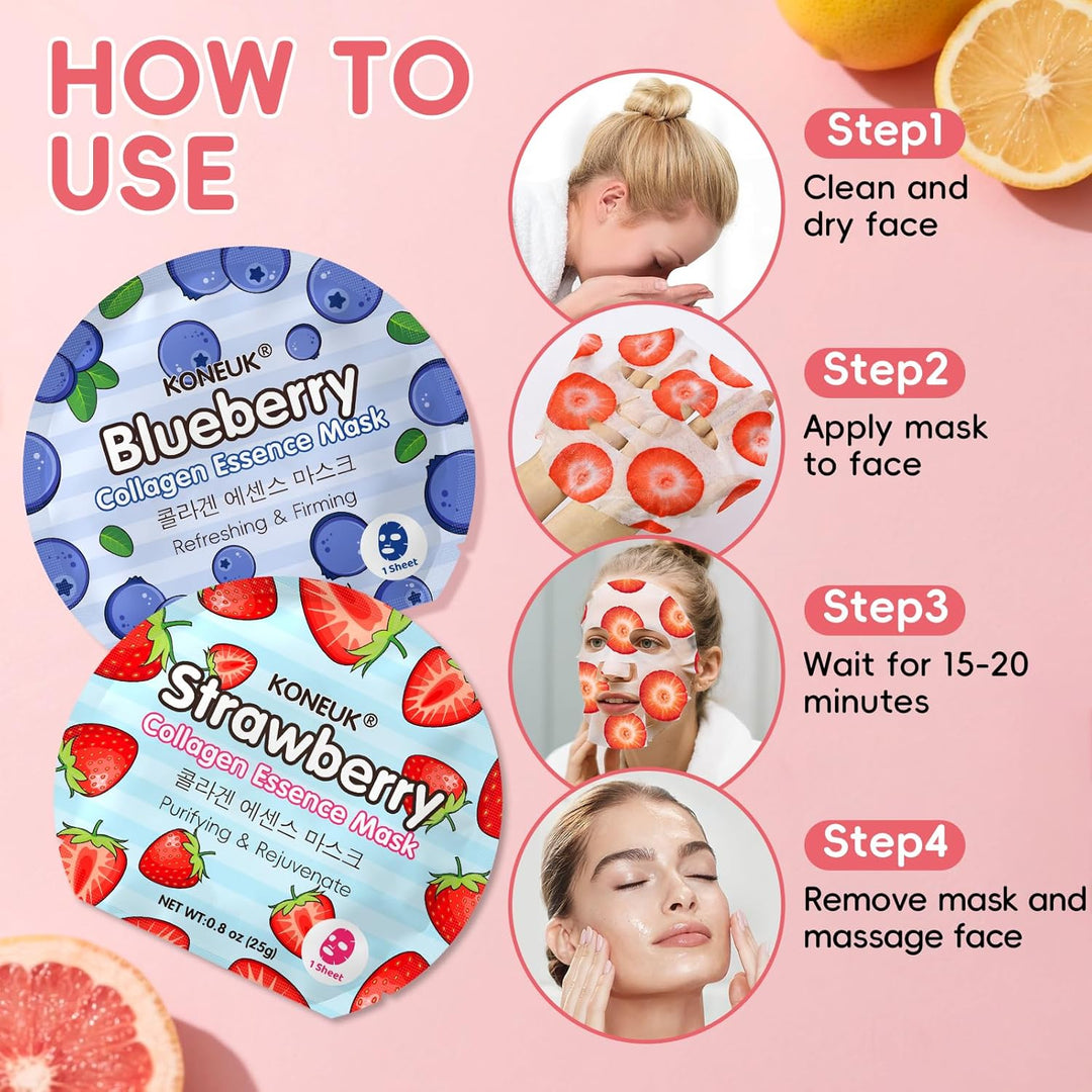 KONEUK Paquete de 6 mascarillas faciales de frutas coloridas para e...