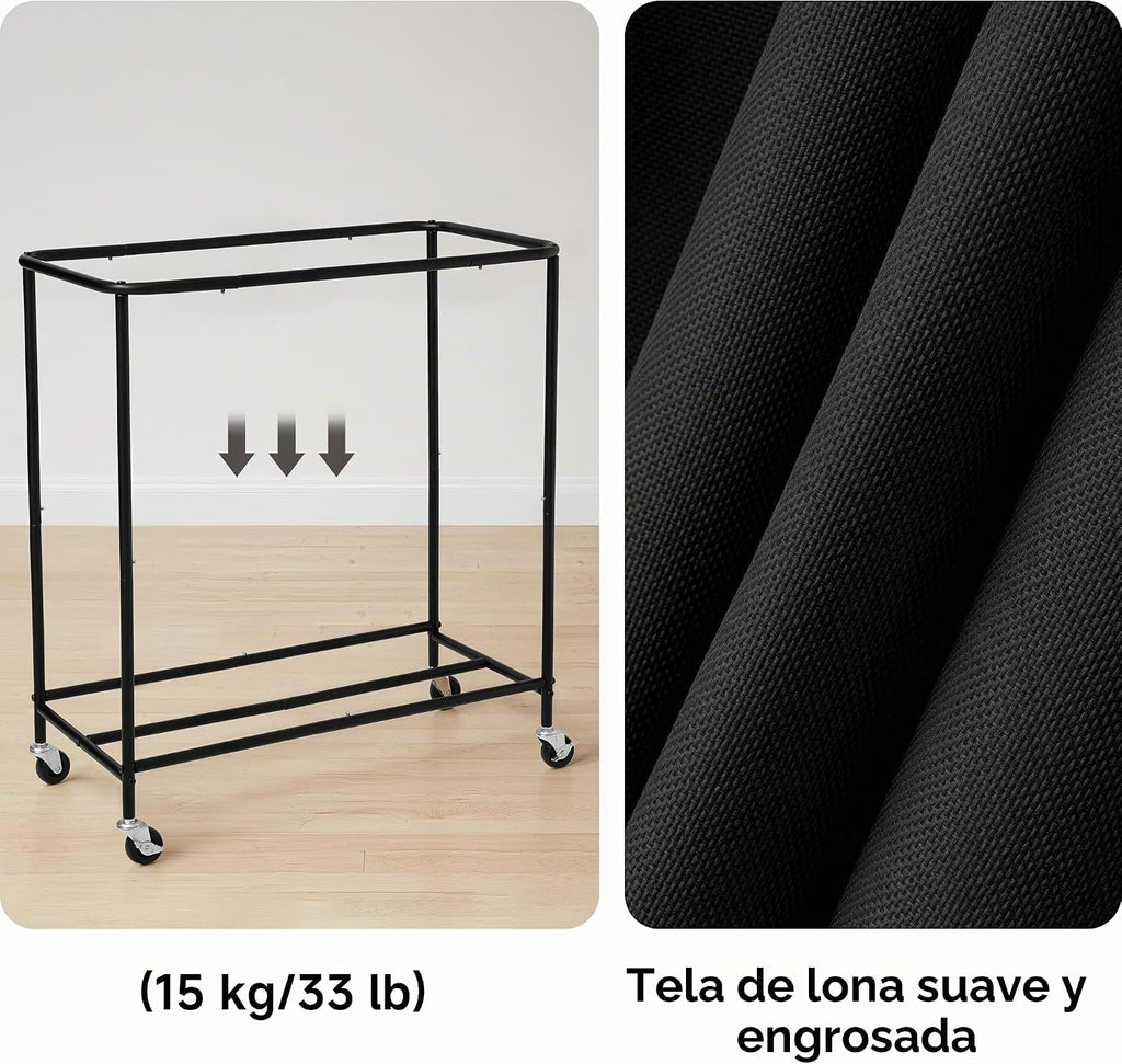 StorageWorks Cesta de lavandería de 3 secciones, carrito clasificador negro