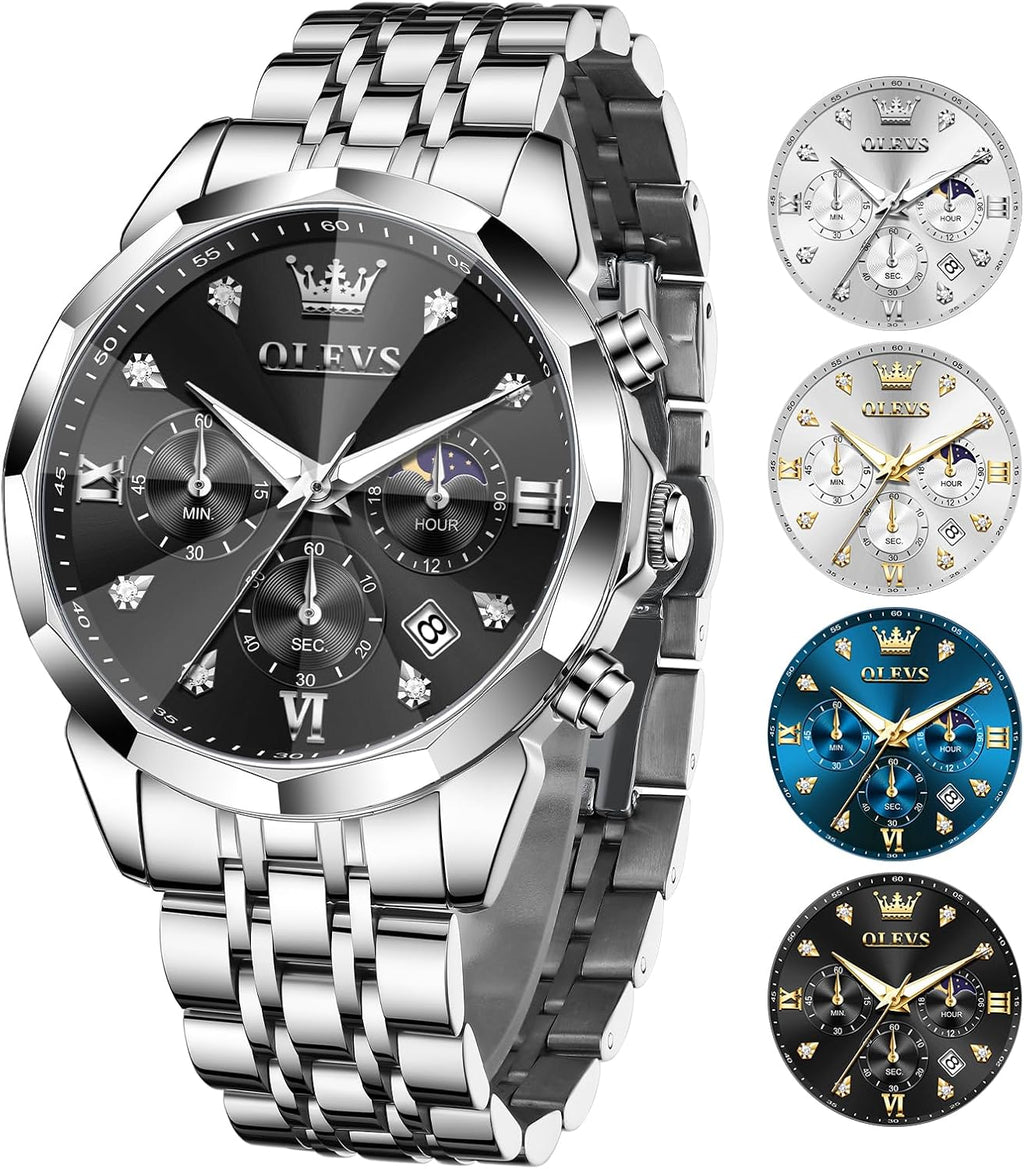 OLEVS Reloj de pulsera para hombre de acero inoxidable con cronógrafo de