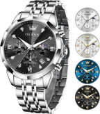 OLEVS Reloj de pulsera para hombre de acero inoxidable con cronógrafo de