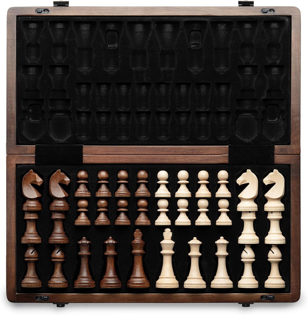 A&A - Caja de ajedrez y damas de madera plegable de 15 pulgadas