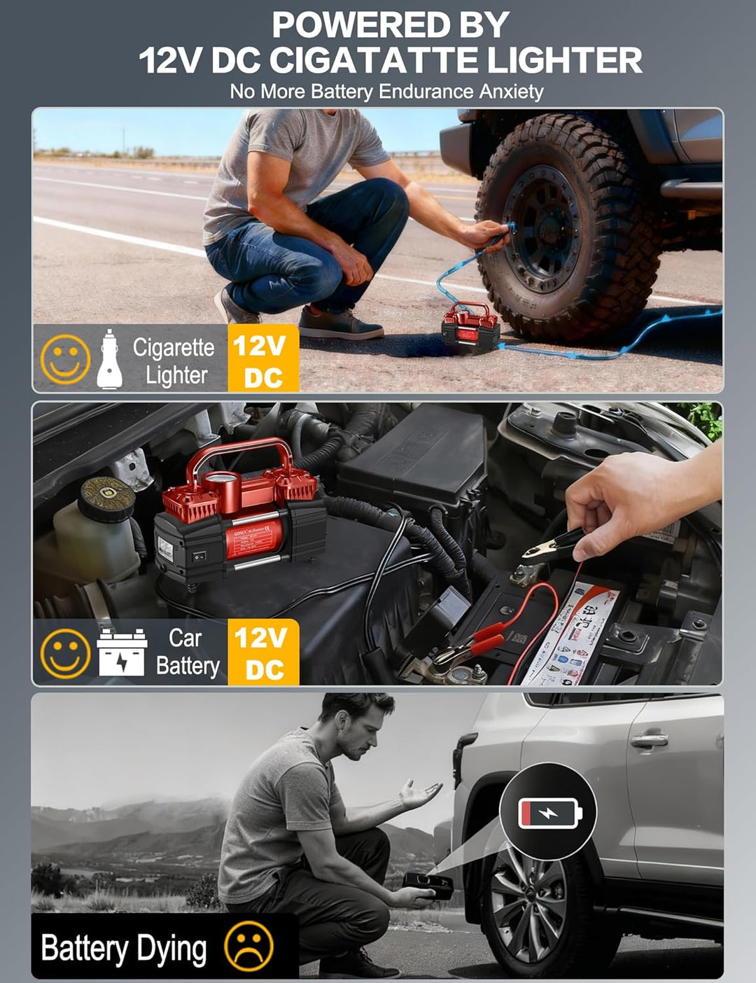GSPSCN Compresor de aire de doble cilindro CC de 12 V para automóvi...