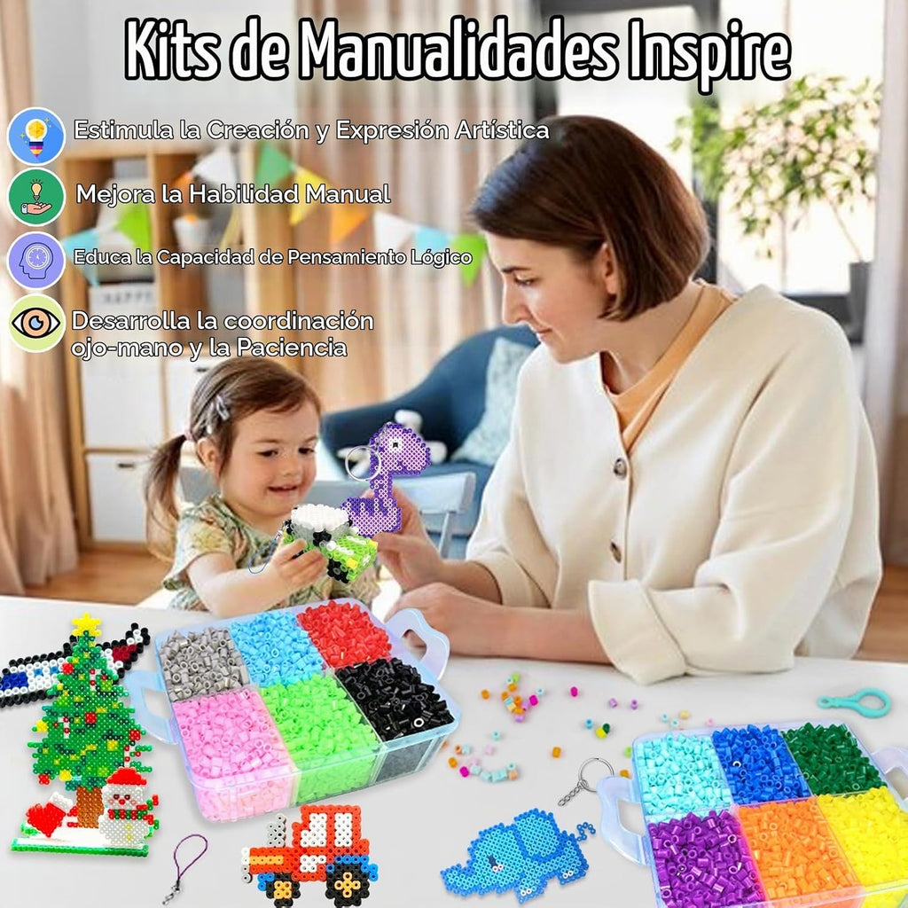 Kit de 11000 cuentas de planchar para niños - Juego de cuentas de 5 mm con 20 colores, juego de manualidades con caja de almacenamiento, tablero de clavijas, papel de planchado y accesorios, juegos de