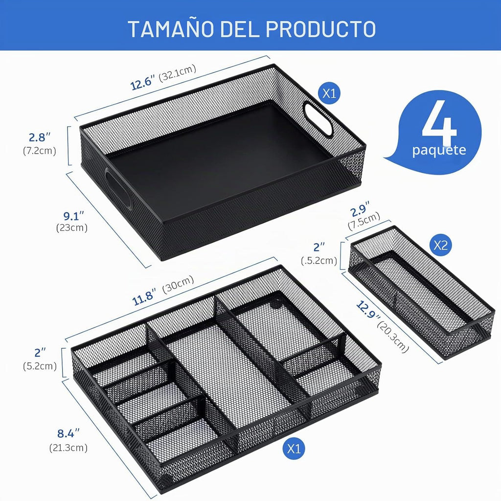 Organizador de cajones de escritorio, paquete de 4 de malla