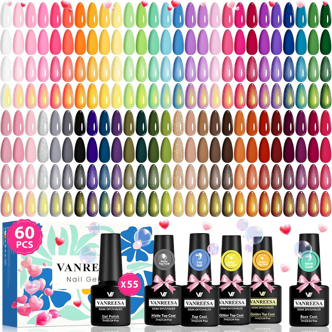 VANREESA Juego de 60 esmaltes de uñas de gel, 55 colores, primavera...