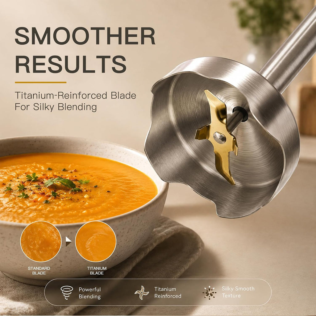 MegaWise - Juego de batidora de mano 5 en 1 con control de velocidad variable, 400W, batidora de inmersión - Incluye batidor, espumador de leche, picadora y vaso para smoothies, sopas y comida para