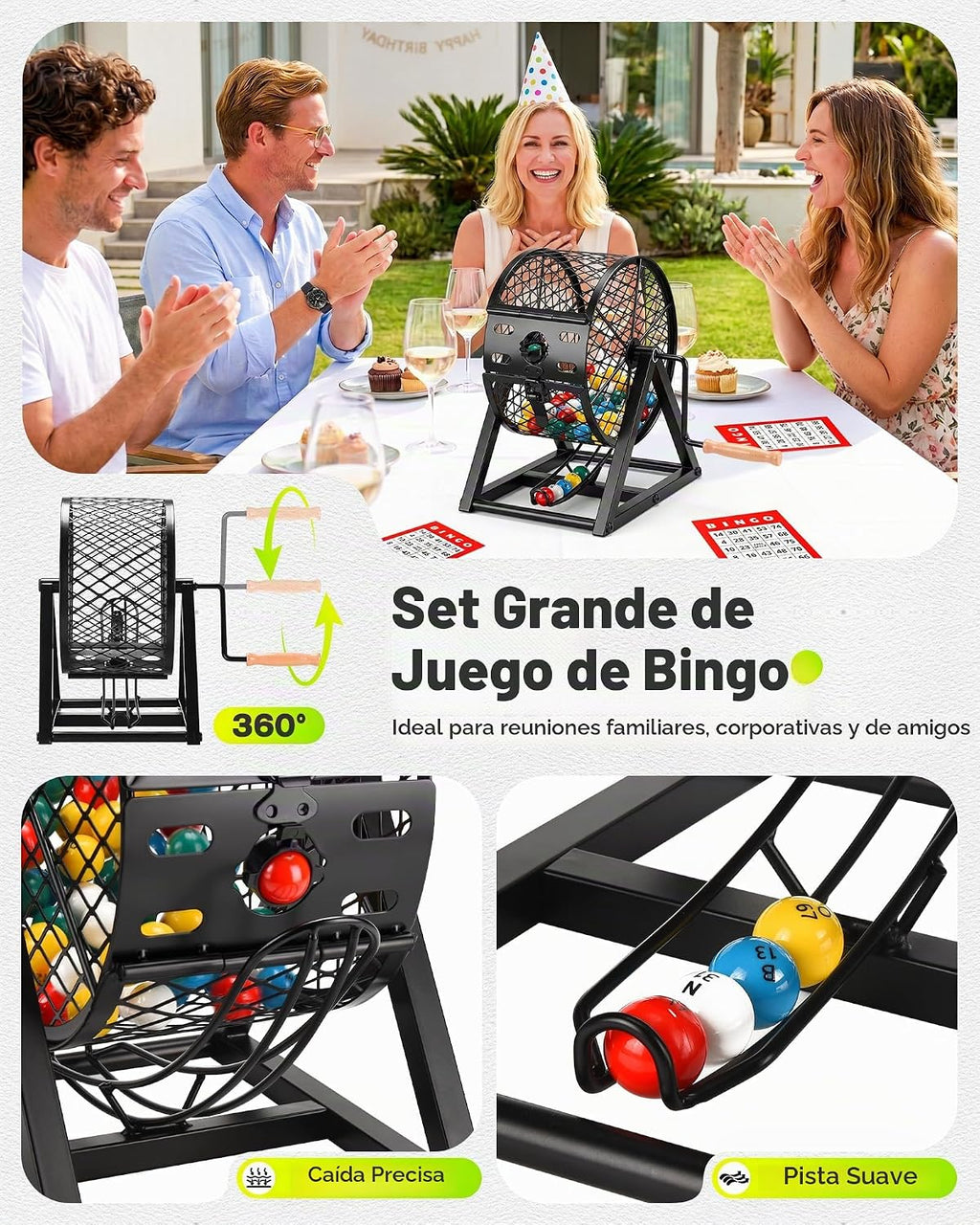 Juego de bingo de lujo grande de 12 pulgadas con jaula, tablero, bolas, 30