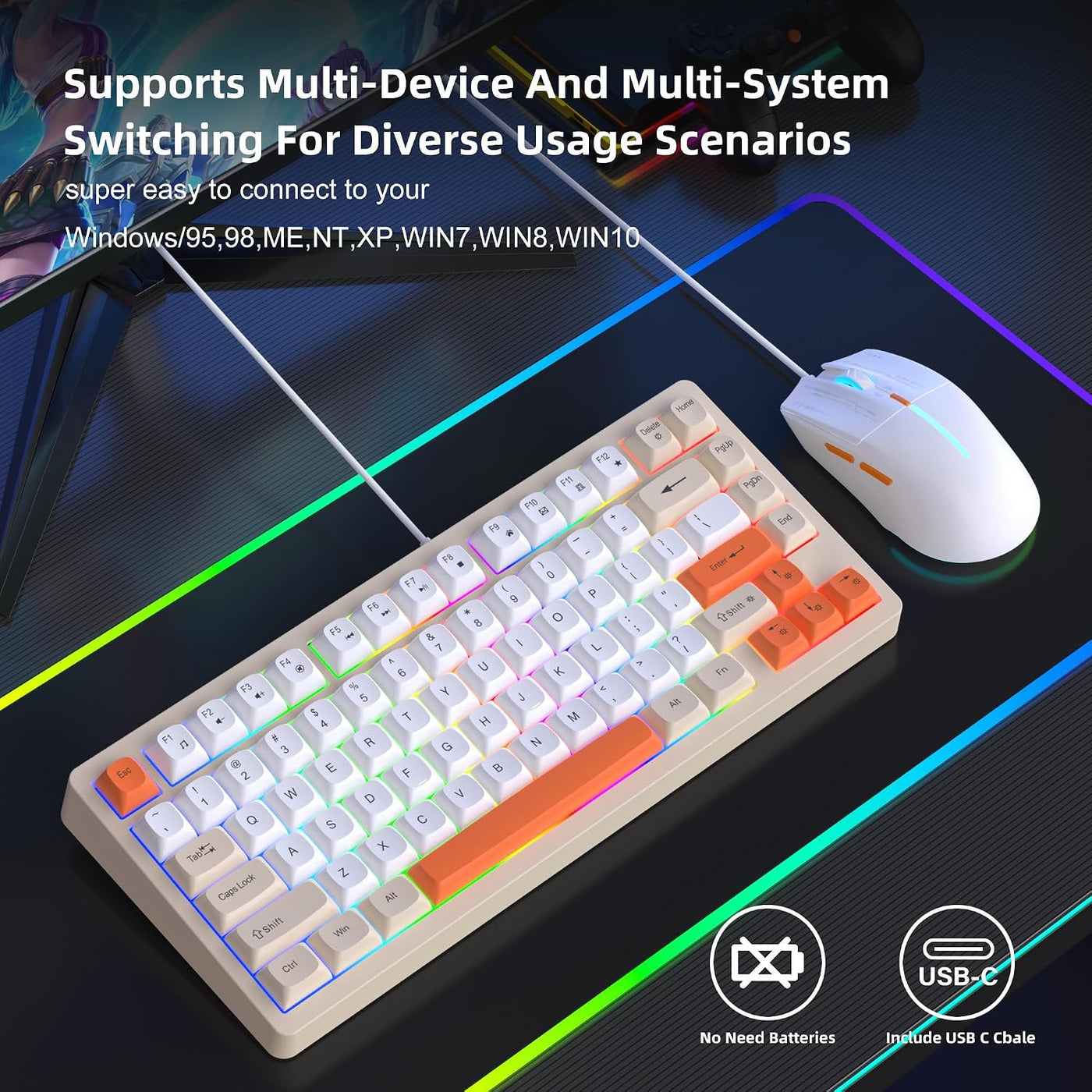 Snpurdiri Combo de teclado y mouse con cable, teclado mecánico comp...