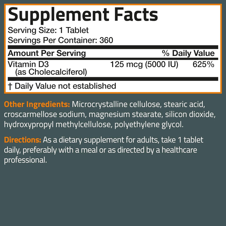 Bronson Vitamina D3 5000iu (125mcg) Suministro de 1 año para una fu...