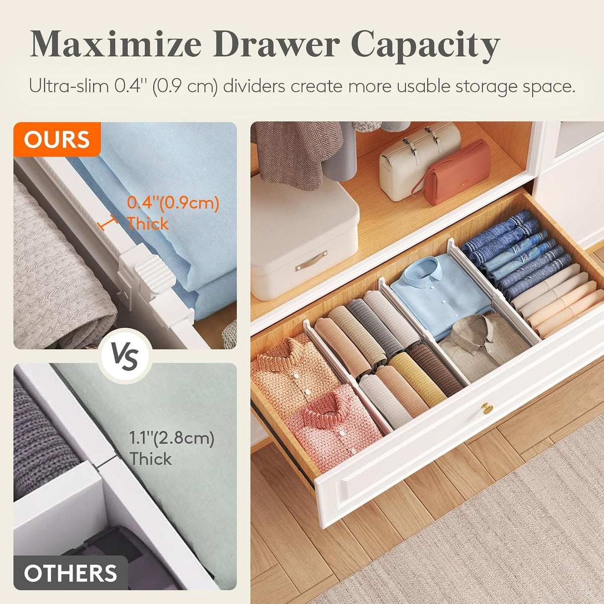 Lifewit Divisores de Cajón de 5" de Alto, Organizadores Ajustables para Cajones Profundos de Ropa