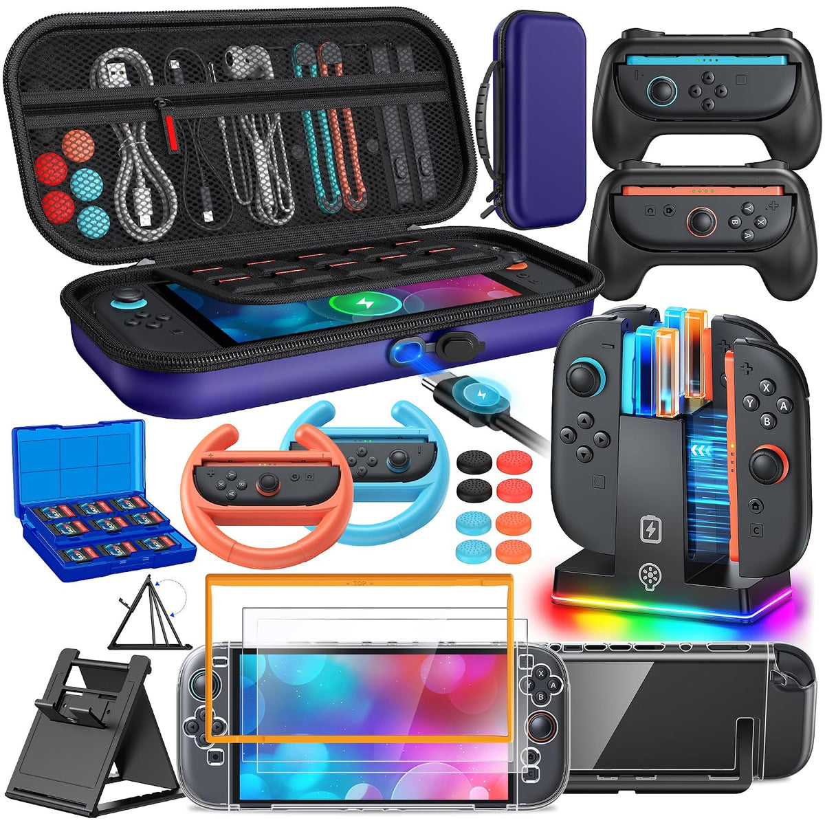 Accesorios para Switch 2, Paquete de Funda con Cargador, Empuñadura y Volante para Nintendo 2