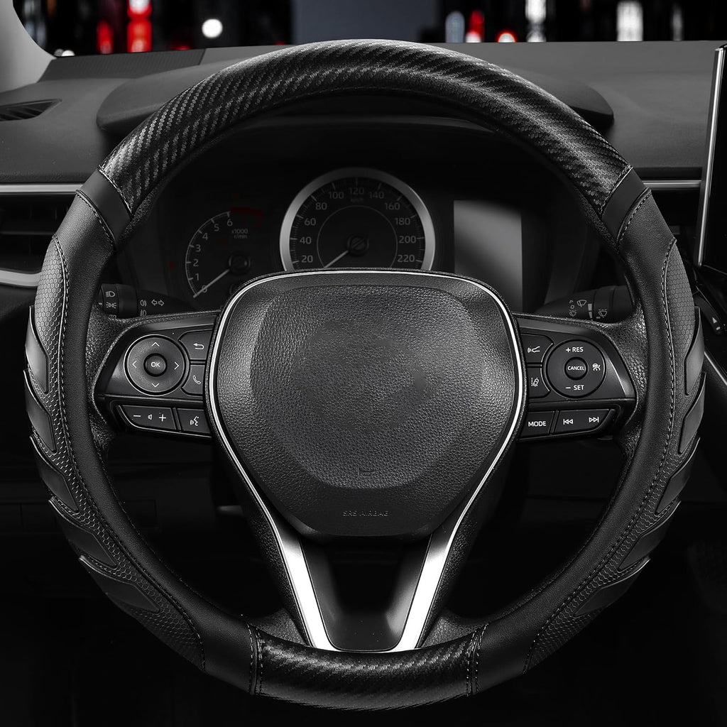 West Llama Funda para volante de piel de fibra de carbono con agarre antideslizante, diseño texturizado 3D, funda para volante de automóvil de 14.5-15 pulgadas, accesorio interior duradero (tamaño