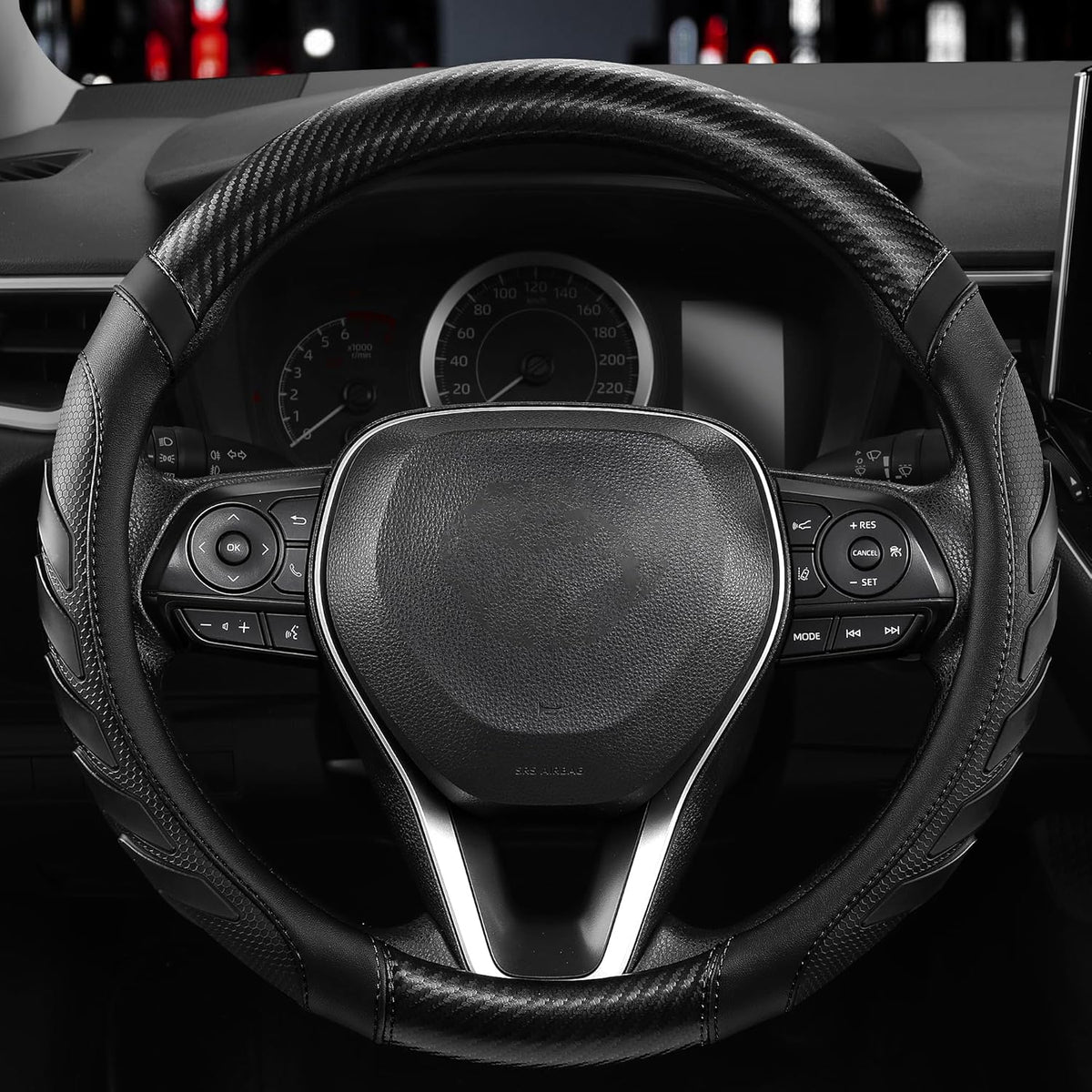 West Llama Funda para volante de piel de fibra de carbono con agarre antideslizante, diseño texturizado 3D, funda para volante de automóvil de 14.5-15 pulgadas, accesorio interior duradero (tamaño