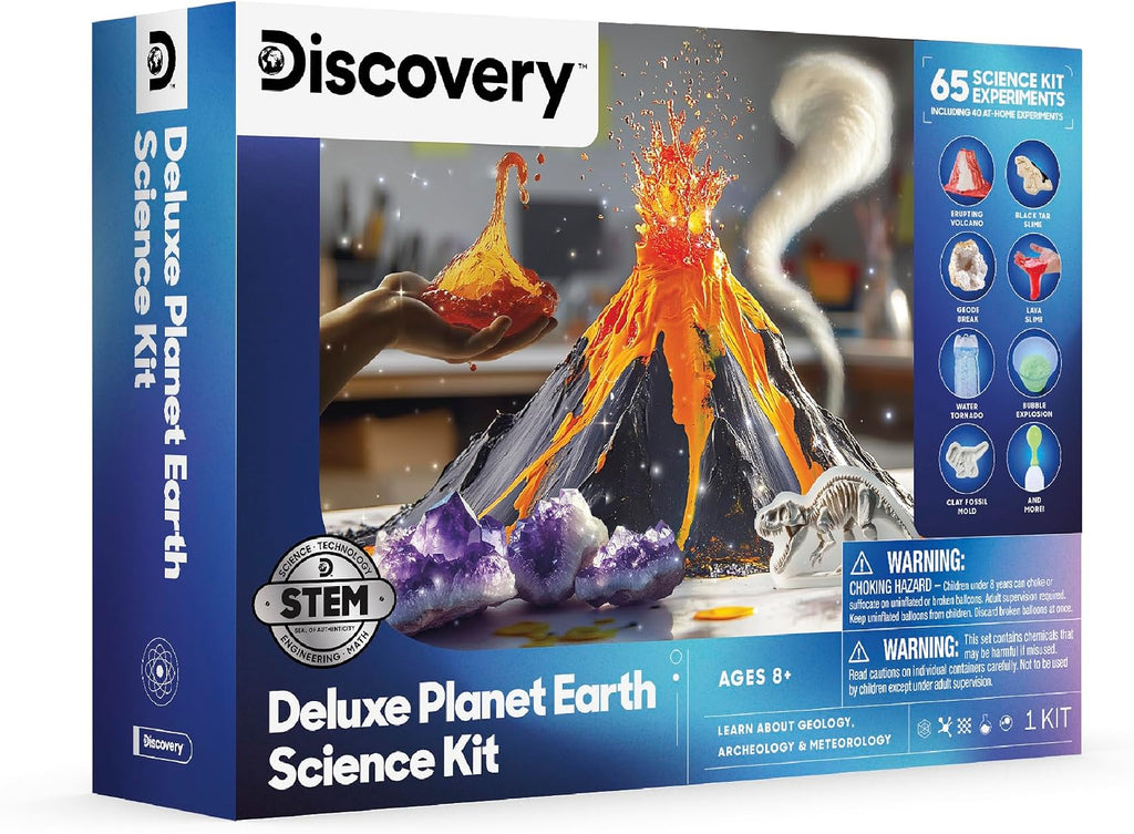 Discovery™ Kit de ciencia del planeta Tierra – 65 experimentos STEM Lab para niños | Incluye volcán de bricolaje, tornado, fósiles, cristales y limo | Juguete de aprendizaje de geología