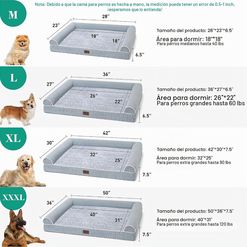 Camas ortopédicas para perros grandes, tapete de espuma para mascotas forrado impermeable con funda extraíble y lavable y parte inferior antideslizante, sofá cama para perros