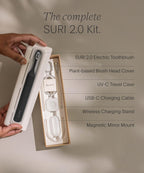 SURI Pro Sonic Cepillo de dientes eléctrico | Batería de más de 4 semanas | Estuche de viaje de limpieza UV | Sensor de presión | Cuerpo de aluminio | Temporizador de 2 minutos | Cabeza a base de